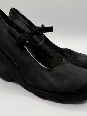 Vintage MIA Betty Mary Jane Platform Wedge Heels Black Leather 8.5M Y2K